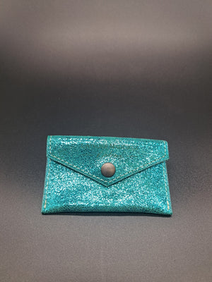 Porte carte en cuir bleu smeralda