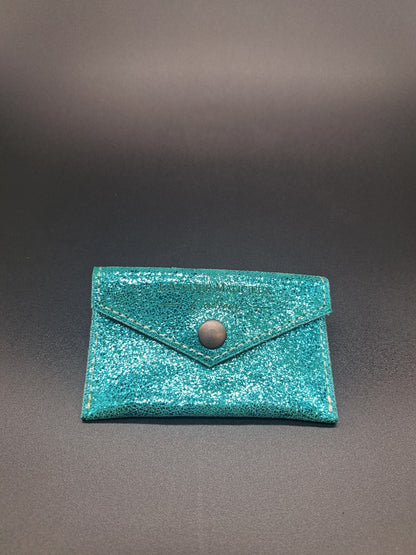 Porte carte en cuir bleu smeralda