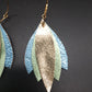 Boucles d'oreilles en cuir bleu, vert et doré