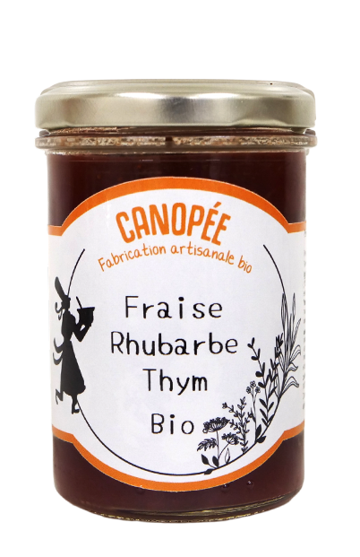 Confiture bio fraise, rhubarbe & thym