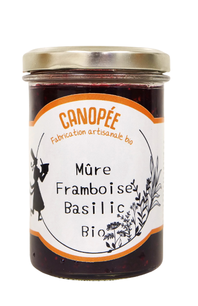 Confiture bio mûre, framboise & basilic