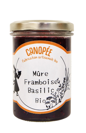 Confiture bio mûre, framboise & basilic