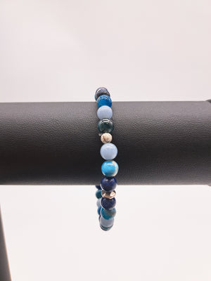 Bracelet en perles 6 mm - tonalité de bleus