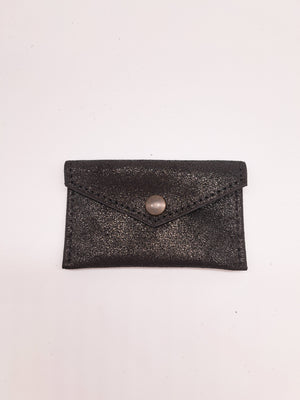 Porte carte en cuir noir pailleté