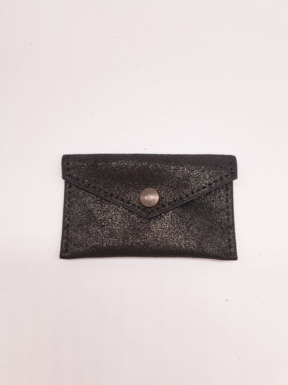 Porte carte en cuir noir pailleté