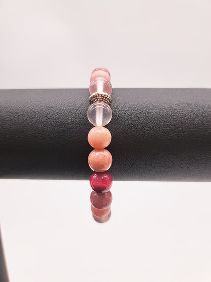 Bracelet en perles 8 mm- tonalité de roses