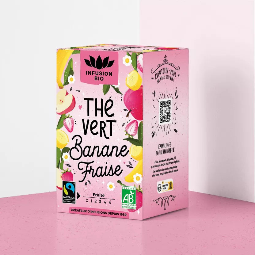 Thé vert banane fraise bio